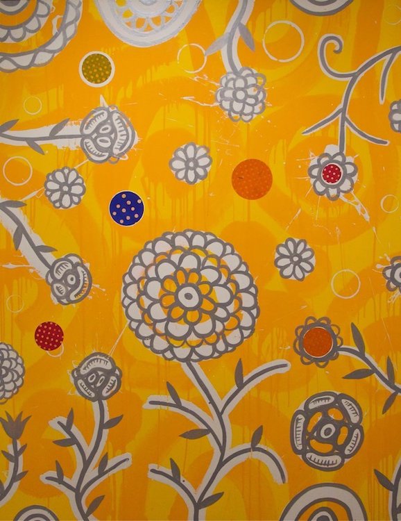 Painting by Dan Rizzie with flowers on yellow background from danrizziestudio.com 
